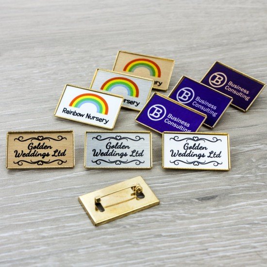 Personalised 33x20mm Gold Metal Pin Brooch Name Badges