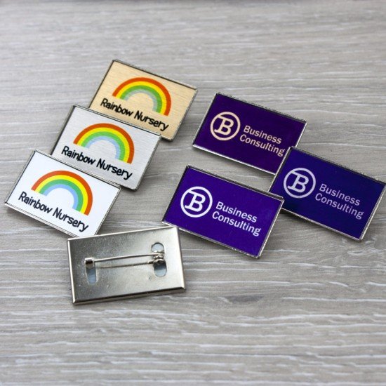 Personalised 33x20mm Silver Metal Pin Brooch Name Badges