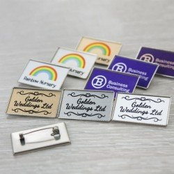Personalised 33x20mm Silver Metal Pin Brooch Name Badges