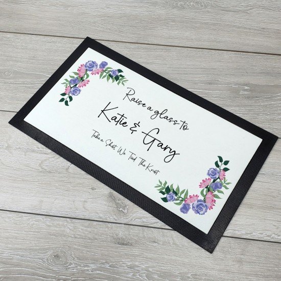 Personalised Wedding Mr & Mrs Bar Mat - Lilac Floral Personalised Wedding Mr & Mrs Bar Mat - Lilac Floral