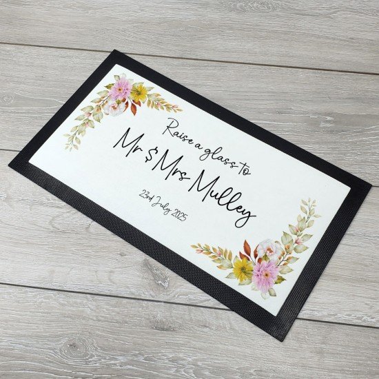 Personalised Wedding Mr & Mrs Bar Mat - Yellow Floral Personalised Wedding Mr & Mrs Bar Mat - Yellow Floral