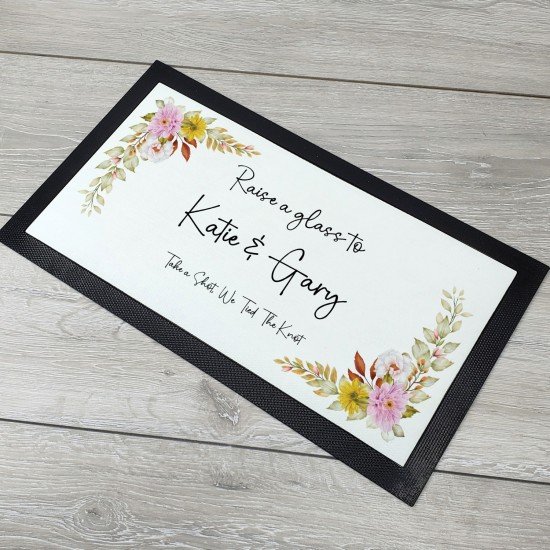 Personalised Wedding Mr & Mrs Bar Mat - Yellow Floral Personalised Wedding Mr & Mrs Bar Mat - Yellow Floral