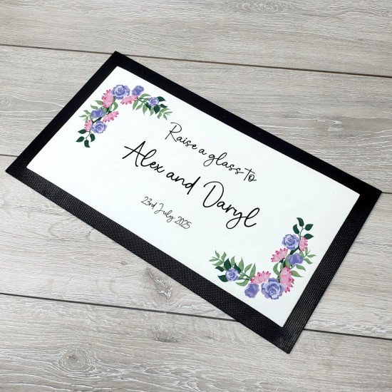 Personalised Wedding Mr & Mrs Bar Mat - Lilac Floral
