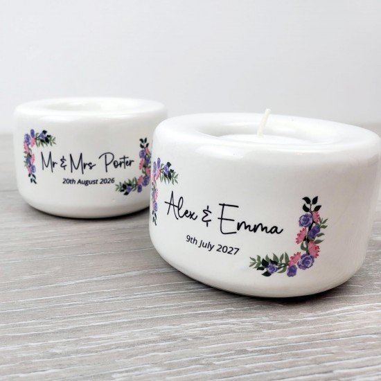 Personalised Floral Lilac Wedding Couple Candle Holder