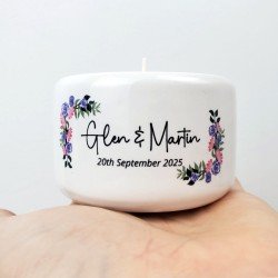 Personalised Floral Lilac Wedding Couple Candle Holder 