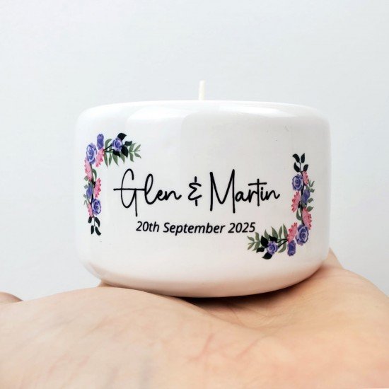 Personalised Floral Lilac Wedding Couple Candle Holder