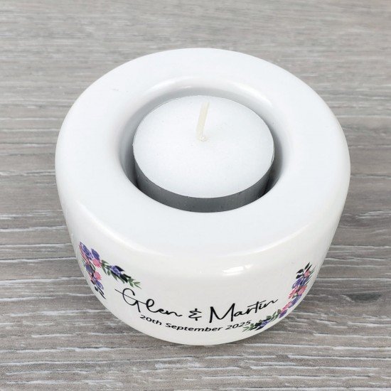 Personalised Floral Lilac Wedding Couple Candle Holder