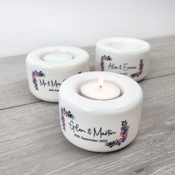 Personalised Floral Lilac Wedding Couple Candle Holder Personalised Floral Lilac Wedding Couple Candle Holder