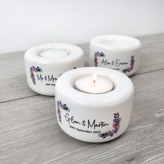 Personalised Floral Lilac Wedding Couple Candle Holder