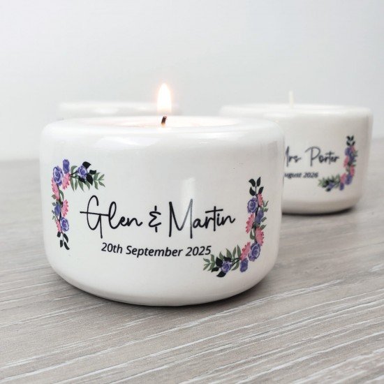 Personalised Floral Lilac Wedding Couple Candle Holder