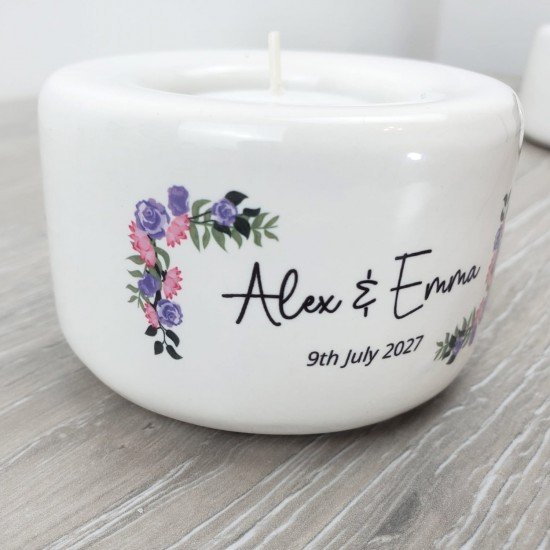 Personalised Floral Lilac Wedding Couple Candle Holder