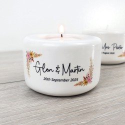 Personalised Floral Yellow/Pink Wedding Couple Candle Holder 