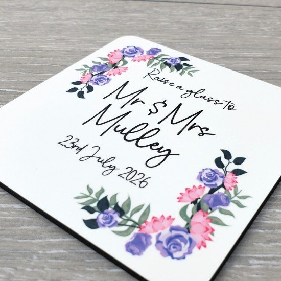 Personalised Floral Wedding Drinks Coaster - Lilac Personalised Floral Wedding Drinks Coaster - Lilac
