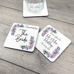 Personalised Floral Wedding Drinks Coaster - Lilac