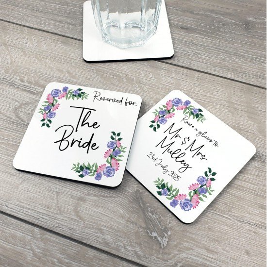 Personalised Floral Wedding Drinks Coaster - Lilac Personalised Floral Wedding Drinks Coaster - Lilac