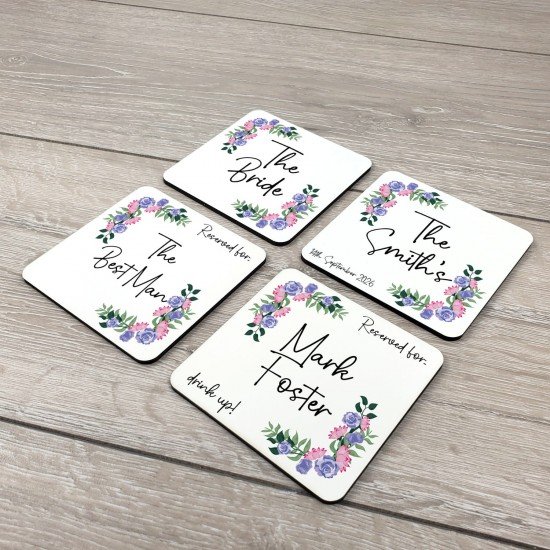 Personalised Floral Wedding Drinks Coaster - Lilac Personalised Floral Wedding Drinks Coaster - Lilac