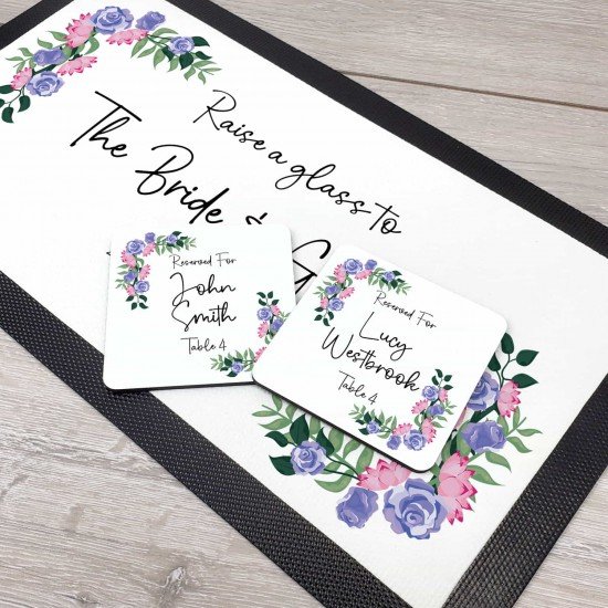 Personalised Floral Wedding Drinks Coaster - Lilac Personalised Floral Wedding Drinks Coaster - Lilac