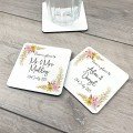 Personalised Floral Wedding Drinks Coaster - Yellow Pink Personalised Floral Wedding Drinks Coaster - Yellow Pink