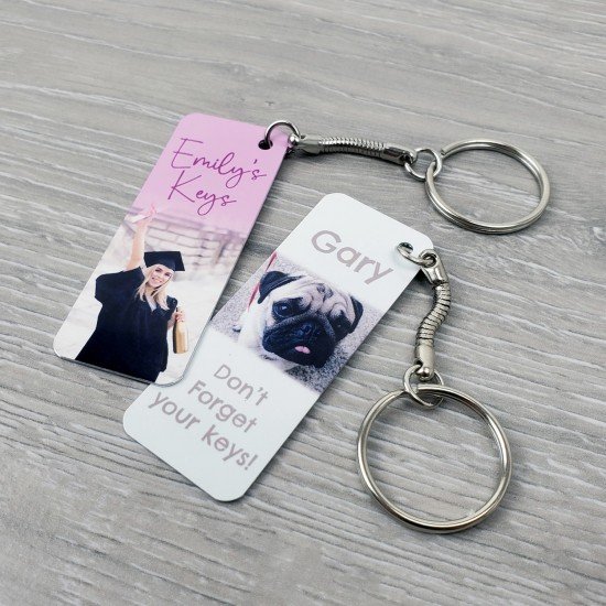 Personalised White 65x25mm Metal Keyring