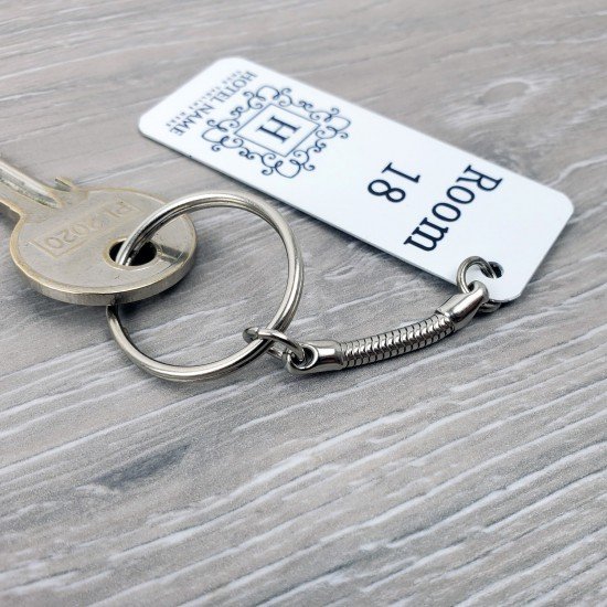 Personalised White 65x25mm Metal Keyring