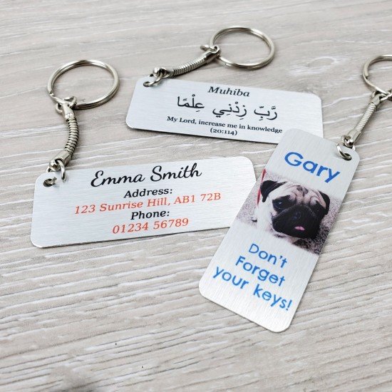 Personalised Silver 65x25mm Metal Keyring