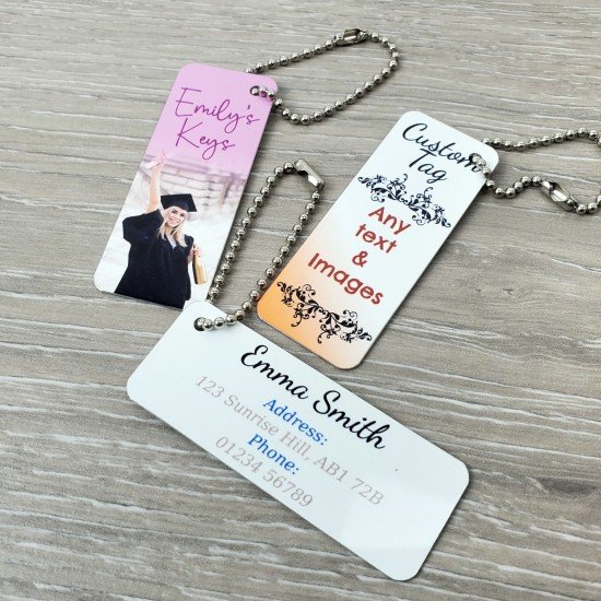 Personalised White 65x25mm Metal Tag