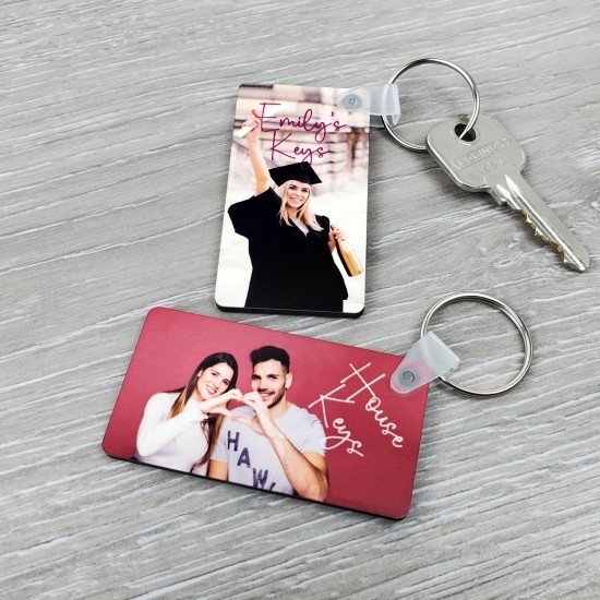 Personalised Photo & Text Keyring - DOUBLE SIDED Personalised 65x35mm Photo Keyring - DOUBLE SIDED