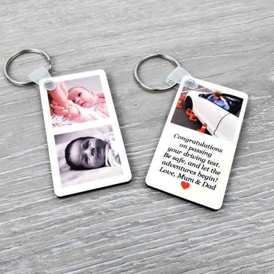 Personalised 2 Photo Collage Bordered Keyring - DOUBLE SIDED Personalised Photo Collage Border Keyring - DOUBLE SIDED