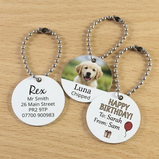 Personalised 32mm White Metal Circle Tag