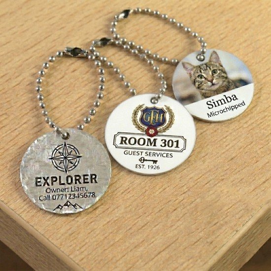 Personalised 32mm White Metal Circle Tag