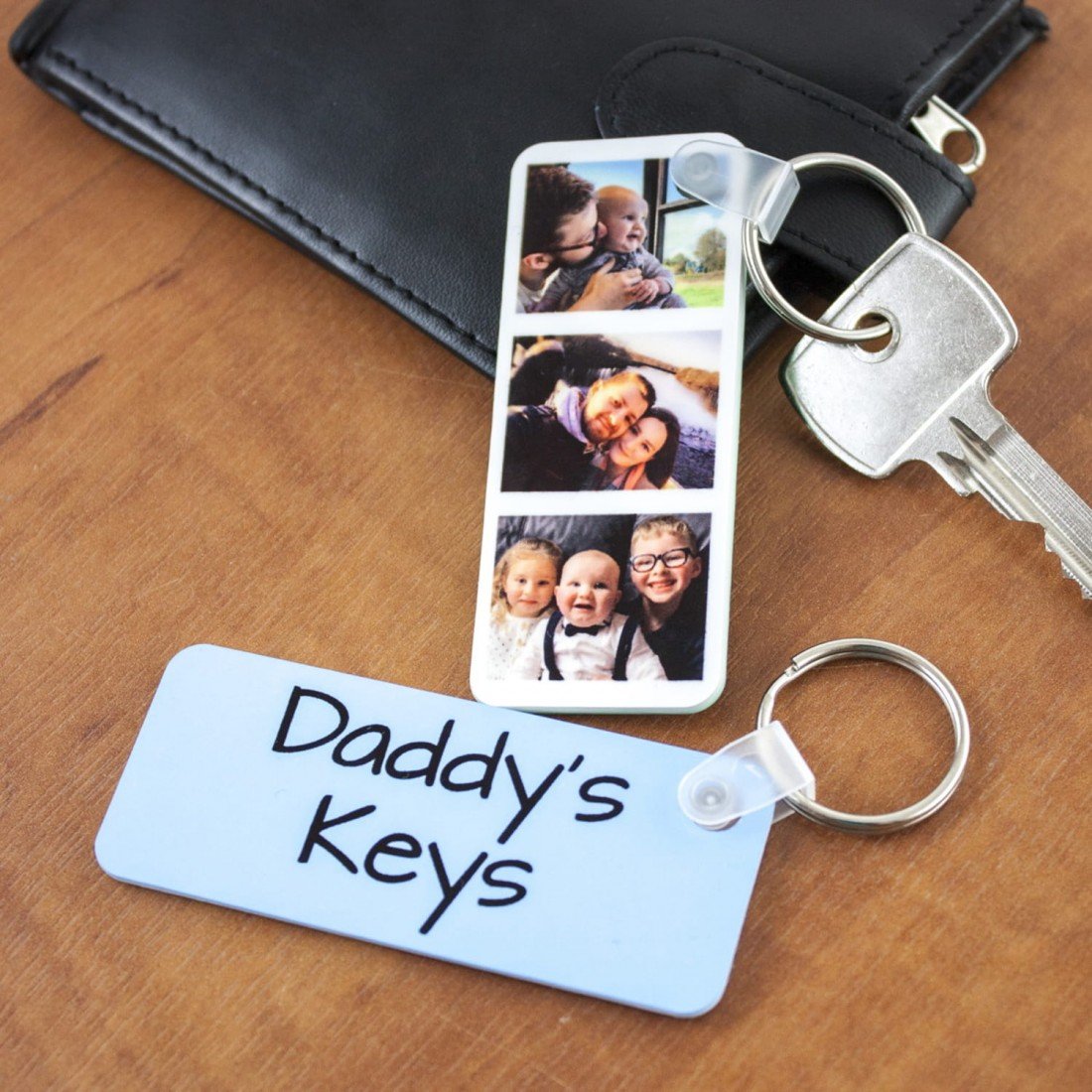 Personalised 3 Photo Collage Plastic Keyring DOUBLE SIDED