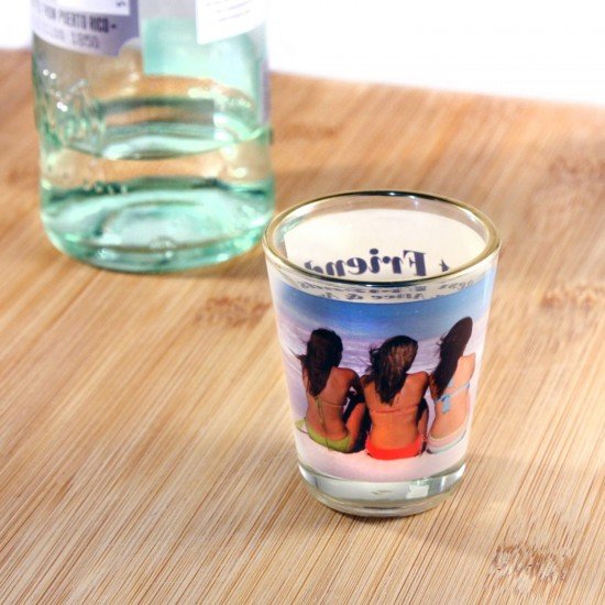 Add Your Own Photos And Custom Text To Create A Unique Shot Glass. Personalised Photo & Text Shot Glass - Gold Rim